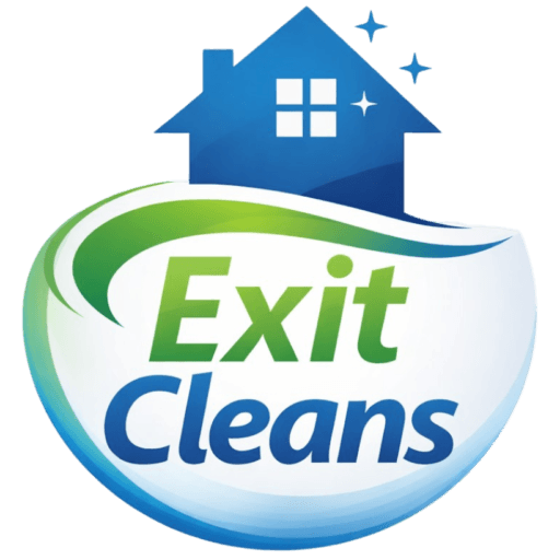 Exit Cleans logo featuring a house icon with sparkling effects, emphasizing professional cleaning services in the Bay of Plenty region.